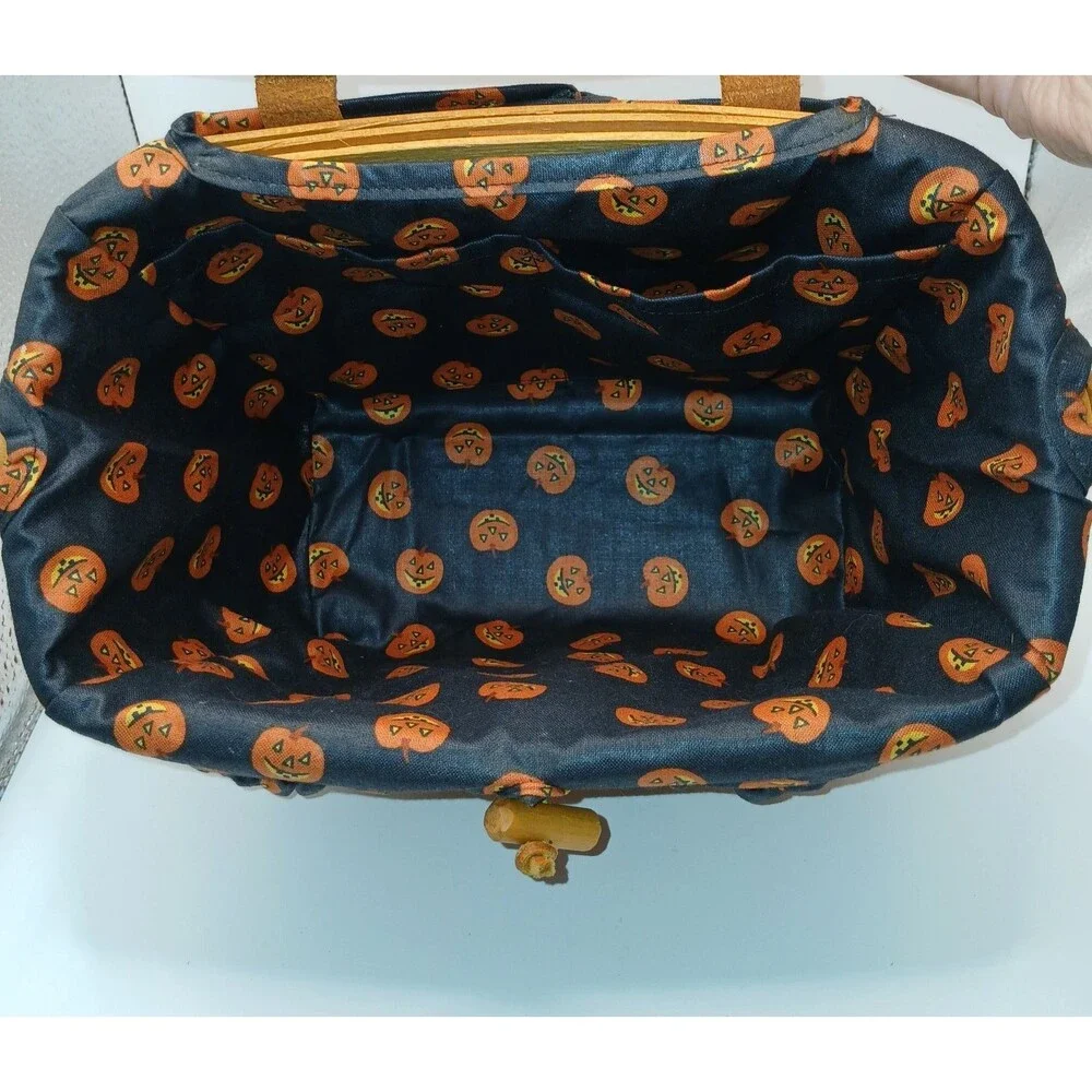 Longaberger Basket Purse Bag Swing Handle Pumpkin Jack O Lantern Liner 1998 Sign